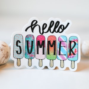 Hello Summer Sticker, Ice Cream Sticker, Planner Label, Car Decal, Positive Sticker, Vinyl Decal, Waterproof Sticker, Beach Sticker, Kindle