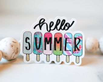 Hello Summer Sticker, Ice Cream Sticker, Planner Label, Car Decal, Positive Sticker, Vinyl Decal, Waterproof Sticker, Beach Sticker, Kindle