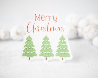 Merry Christmas Sticker, Christmas Vinyl Sticker, Xmas Present, Water Bottle Sticker, Christmas Trees, Holiday Decal, Stocking Stuffer