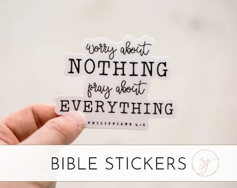 Christian Sticker, Bible Verse Sticker, Inspirational Decal, Scripture Sticker, Pray About Everything Sticker, Clear Vinyl Decal, Macbook