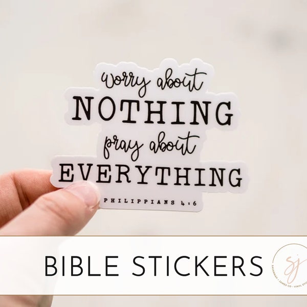 Christian Sticker, Bible Verse Sticker, Inspirational Decal, Scripture Sticker, Pray About Everything Sticker, Clear Vinyl Decal, Macbook