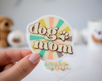 Dog Mom Sticker, Cute Dog Mama Stickers, Water Bottle Sticker, White Vinyl Decal, Laptop Sticker, Tumbler Decal, Waterproof Sticker, Bumper