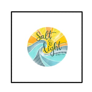 May include: A yellow, orange, and blue illustration of a sun and a wave with the text "Salt & light" and "Matthew 5:13-16" in green.