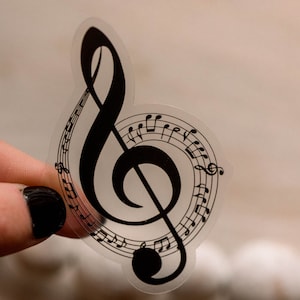 Music Note Sticker, Treble Clef Sticker, Clear Vinyl Sticker, Die Cut Sticker, Music Lover Gift, Water Bottle Sticker, Laptop Sticker, 3x3