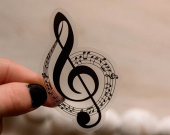 50 Music Decals, Treble Clef Gift For Music Lovers, Transparent Vinyl Decals, Notation Book Stickers, Die Cut Decal, Water Bottle Sticker