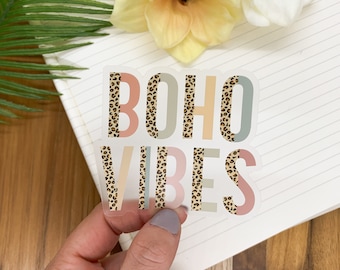 Boho Vibes Clear Sticker, Leopard Stickers, BOHO Sticker, Clear Vinyl Sticker, Laptop Decal, Journal Sticker, Die Cut Sticker