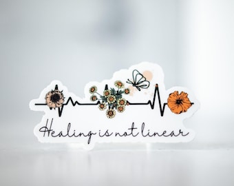 Healing Is Not Linear, Motivational Sticker, Mental Health Stickers, Encouraging Sticker, Clear Vinyl Decal, Stocking Stuffers, Xmas Gifts