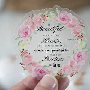 Kostbaar voor God duidelijke bloemensticker, christelijke stickers, vinyl decal, katholieke sticker, kranslabel, religieuze sticker, Jezus