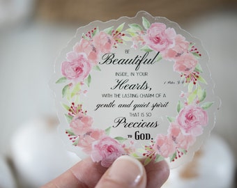 Precious To God Clear Floral Sticker, Christian Stickers, Vinyl Decal, Catholic Sticker, Wreath Label, Religious Sticker, Jesus