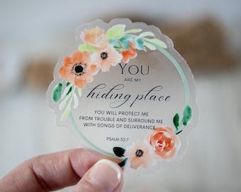 You Are My Hiding Place, Psalm 32:7 Scripture Sticker, Christian Stickers, Faith Stickers,Bible Verse Stickers,Clear Vinyl Decal
