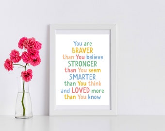 You Are Brave Print , Encouraging Print, Motivational Print, Inspirational Quote Poster, Positive Wall Art Decor, Encouraging Quotes