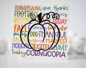 Thanksgiving Sticker, Friendsgiving Sticker, Vinyl Label, Fall Car Sticker, Autumn Decal, Die Cut Sticker, Pumpkin Sticker, Friendsgiving