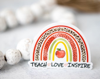 Teach Love Inspire Sticker, Teacher Rainbow Decal, Apple Sticker, Teacher Appreciation, Water Bottle Sticker, Window Decal, Back To School