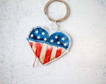 American Heart Keychain, USA Keychain, Patriotic Keychain, Encouraging Keychain, Inspirational keychain, Bogg Bag Charm, Purse Charm