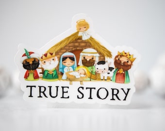 Nativity Sticker, Christmas Sticker, Nativity Scene Sticker, True Story, Christian Decal, Stocking Stuffer, Christmas Wrapping, Waterproof