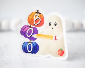 Boo Sticker, Cute Ghost Label, Halloween Sticker, Car Accessories, Trick Or Treat, Vinyl Sticker, Spooky Decal, Colorful Pumpkins Sticker