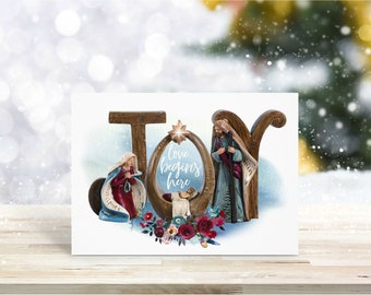 Christmas Card, Nativity Scene Card, Greeting Card, Winter Wonderland Card, Envelope Card, Holiday Card, Linen Paper Card, Blank Card