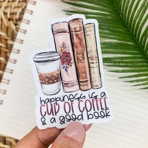 Pegatinas para Kindle, Pegatinas de libros, Pegatinas de lectura, Calcomanía de café, Pegatina de libros, Pegatina de verano, La felicidad es una taza de café y un buen libro
