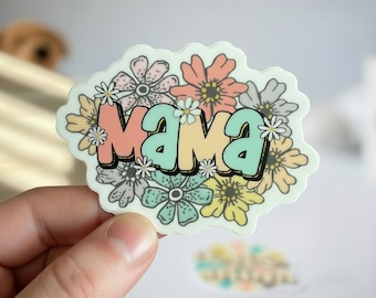 Floral Mama Sticker, Cute Water Bottle Sticker, Mom Stickers, Car Decal, Clear Vinyl Decal, Laptop Sticker, Tumbler Decal,Waterproof Sticker