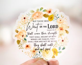 Floral Christian Stickers, Bible Verse Mapping, Catholic Sticker, Church Sticker, Isaiah 40:31 Sticker, Scripture Stickers, Wait On The Lord