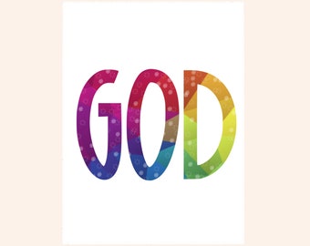 Multicolor God Sticker, Rainbow Label, Christian Decal, Jesus Label, Waterproof Sticker, Religious Car Decal, Notebook Sticker,Journal Decal