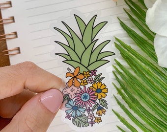 Pineapple Sticker, Die Cut Label, Floral Pineapple Decal, Fruit Sticker, Botanical Label, Laptop Stickers, Waterproof Decal, Car Decals