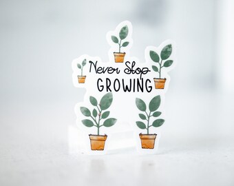 Never Stop Growing, Plants Sticker, Motivational Sticker, Inspirational Sticker, Affirmation Sticker, Water Bottle Decal, Laptop Decal