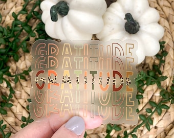 Gratitude Stacked Leopard Clear Sticker, Car Sticker, Teacher Appreciation Gift, Die Cut Sticker, Vinyl Sticker, Grateful Sticker