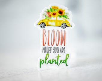 Bloom Where You Are Planted, Floral Sticker, Plant Sticker, Spring Sticker, Water Bottle Decal, Vinyl Sticker, Laptop Decal, Tumbler Sticker