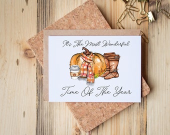 It's The Most Wonderful Time Of The Year Card, Thanksgiving Card, Fall Card, Glossy Card, Appreciation Card, Greeting Card, Autumn Gift Card