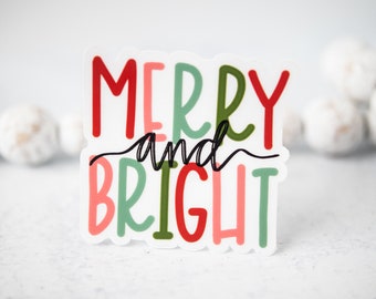 Merry And Bright Sticker, Christmas Sticker, Holiday Decal, Christmas Label, Laptop Sticker, Water Bottle Sticker, Car Decal, Xmas Gift