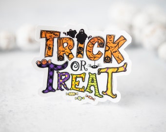 Trick Or Treat Sticker, Halloween Sticker, Spooky Decal, Car Accessories, Die Cut Sticker, Colorful Sticker, Waterproof Sticker, Hocus Pocus