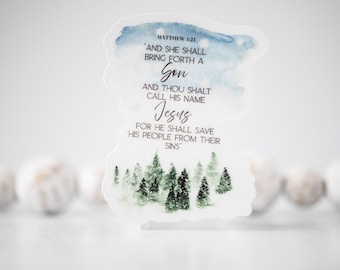 Religious Christmas Sticker, Christian Sticker, Christmas Story Matthew 1:21, Christmas Sticker, Holliday Decal, Jesus Label, Catholic