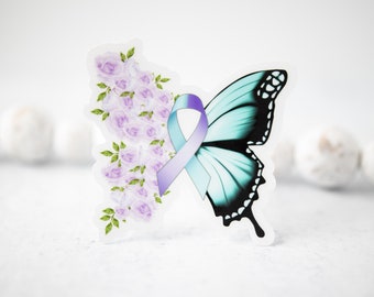 Suicide Awareness Sticker, Purple And Teal Butterfly Decal, Ribbon Decal, Mental Health Matters, Depression Sticker, Journaling Decal