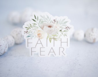 Faith Over Fear, Pastel Floral Decal, Christian Sticker, Car Accessories, Clear Vinyl Decal, Die Cut Sticker, Waterproof Sticker, Religious