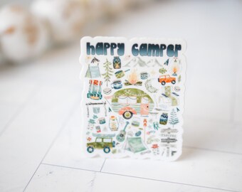 Camper Vacation Sticker, Travel Memento Sticker, 4 Wheeler Decal, Vinyl Sticker, Waterbottle Sticker, Happy Camper Sticker,  Square Sticker