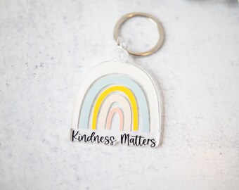 Kindness Matters Keychain, Rainbow Keychain, Encouraging Keychain, Inspirational Keychain, Keychain Charms, Gift For Her, Girly Keychain