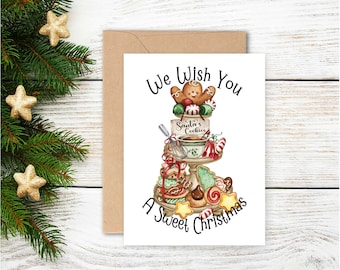 We Wish You A Sweet Christmas Card, Printed Christmas Appreciation Card, Blank Assorted Card, Thank You Winter Card