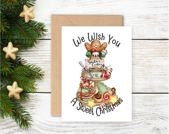 We Wish You A Sweet Christmas Card, Printed Christmas Appreciation Card, Blank Assorted Card, Thank You Winter Card