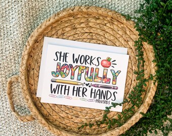 She Works Joyfully With Her Hands Card, Joy Card, Greeting Card, Teacher Appreciation Card, White Envelope Included, Glossy Paper Card