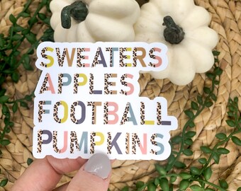 Sweaters Apples Football Pumpkins Sticker, Fall Car Sticker, Autum Car Decal, Die Cut Sticker, Vinyl Sticker