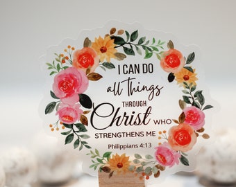 Christian Sticker, All Things Through Christ Sticker, Bible Verse Decal, Scripture Sticker, Laptop Sticker, Religious Label,Bible Journaling