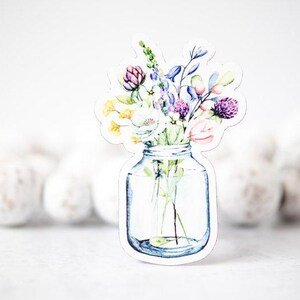 Unique Stickers, Spring Decal, Wild Flower Decal, Mason Jar Sticker, Die Cut Label, Floral Decal, Bumper Sticker, Waterproof Label,Removable Magnet