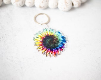 Rainbow Sunflower Keychain, Acrylic Keychain, Best Friend Gift, Floral Keychain, Accessories For Women, Summer Keychain, Flower Lover Gift