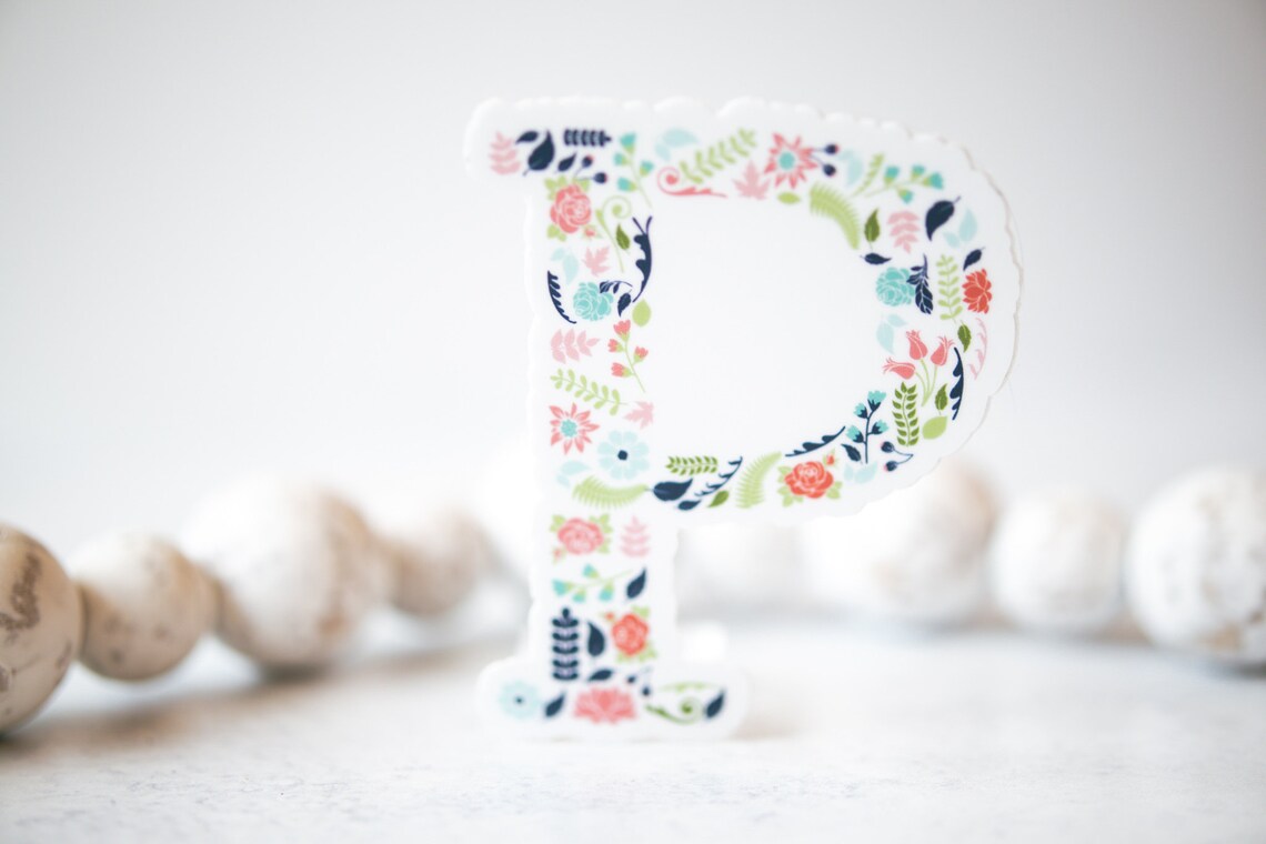 Initial P Sticker Letter P Sticker, Floral Letter Decal, Name Sticker, Initial P, Vinyl ...