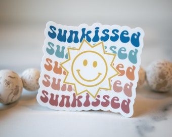 Sun Kissed Sticker, Smiling Sun Sticker, Car Decal, Bright Decal, Bumper Sticker, Waterproof Label, Summer Sticker, Tumbler Sticker, Laptop