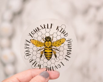 Bee Positive Clear Decal, Inspirational Sticker, Planner Decal, Dream Sticker, Best Friend Gift, Motivational Label, Water Bottle Label