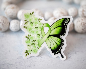 Lymphoma Awareness Sticker, Green Butterfly Decal, Ribbon Label, Die Cut Decal, Clear Vinyl Sticker, Awareness Sticker, Spread Awareness