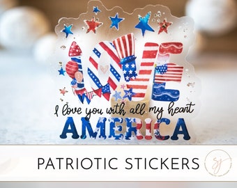 America Sticker, Patriotic Sticker, Bumper Sticker, Patriotic Label, USA Holiday Sticker, USA Flag Decal, Labor Day Love America Sticker