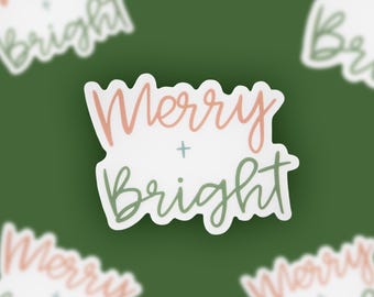 Christmas Sticker, Merry And Bright Sticker, Holiday Decor, Christian Gift Label, Scrapbook Sticker, Stocking Stuffer, Small Gift